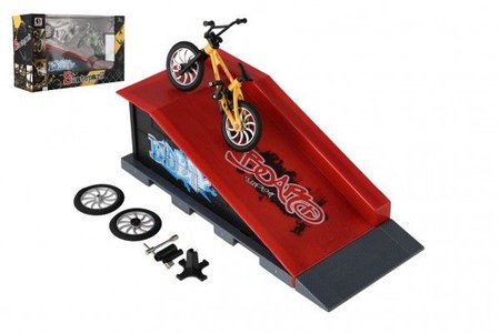 Skatepark - bicykel prstov skrutkovac s rampou plast 10cm s doplnkami 3 farby v krabici