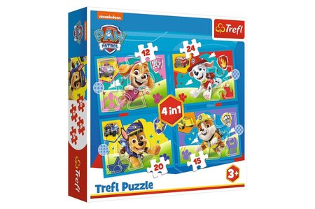 Puzzle 4v1 teat v behu Tlapkov patrola / Paw Patrol 28,5 x20, 5cm v krabici